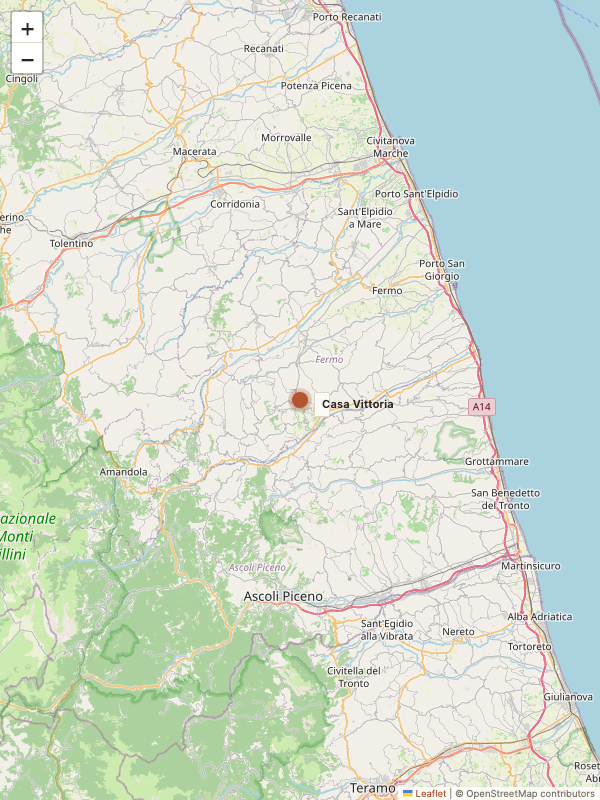 Map of the area around Casa Vittoria in Le Marche